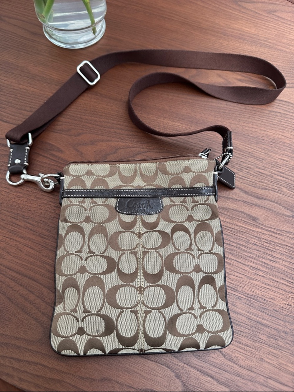 Coach Signature Canvas Crossbody in Brown and Tan